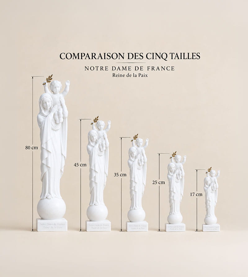 Statue Notre-Dame de France, Reine de la Paix, 17 à 80 cm.