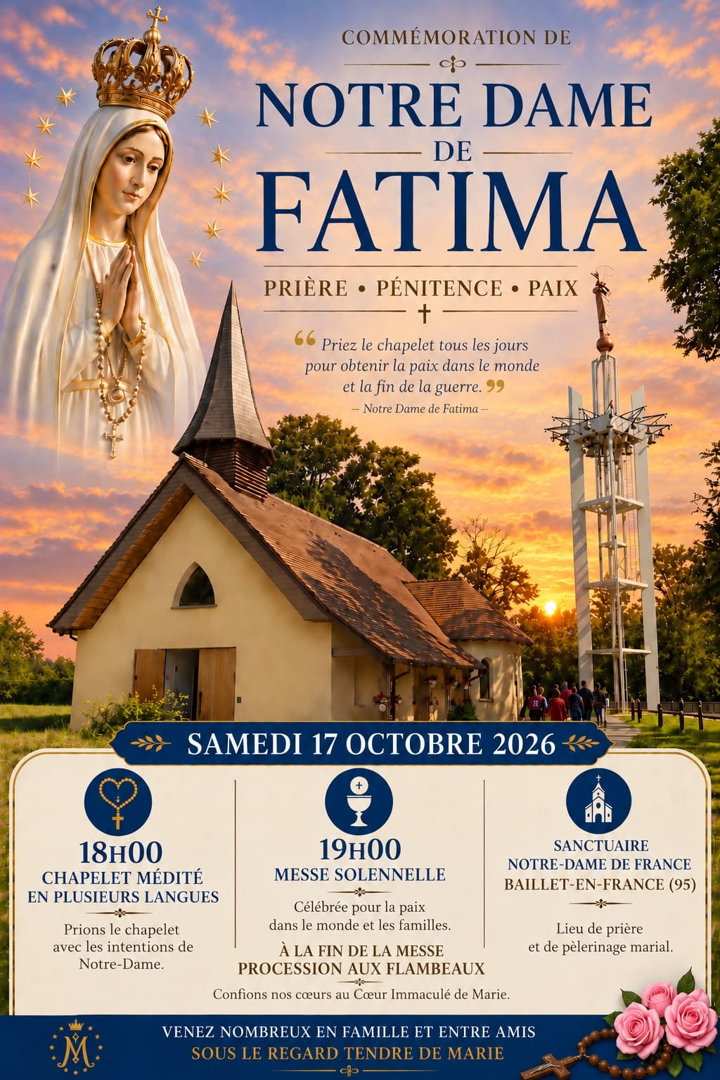 Affiche de la commémoration de Notre-Dame de Fatima le samedi 17 octobre 2026 au sanctuaire Notre-Dame de France