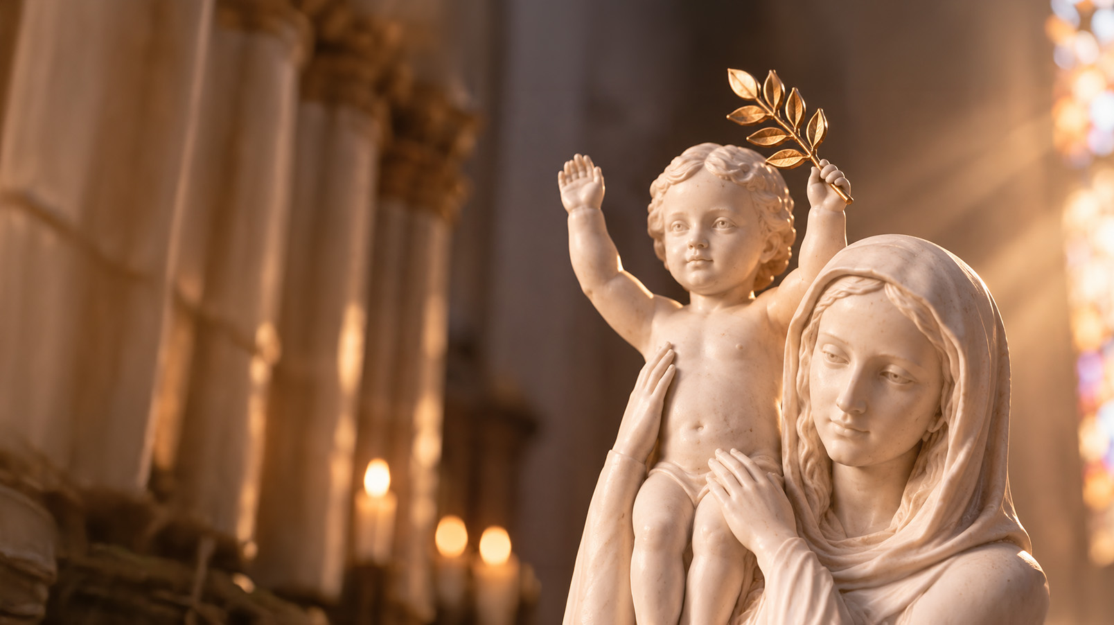 Statue de la Vierge et l'Enfant, jardin de Notre-Dame de France