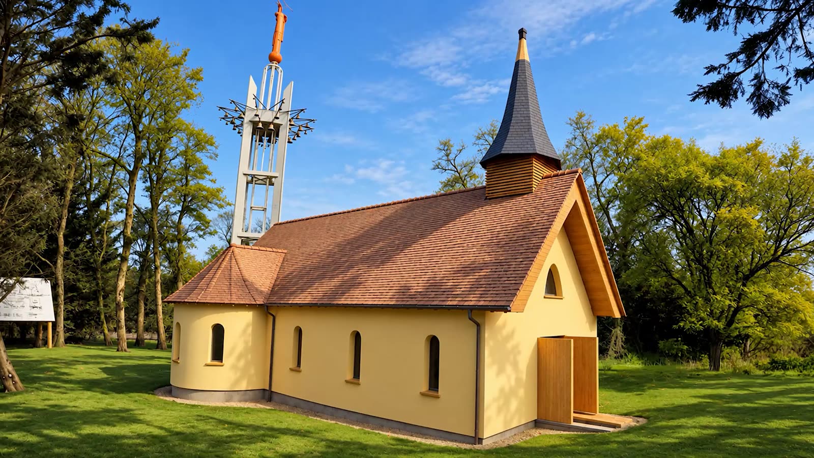 La chapelle achevée, au pied de la statue Notre-Dame de France